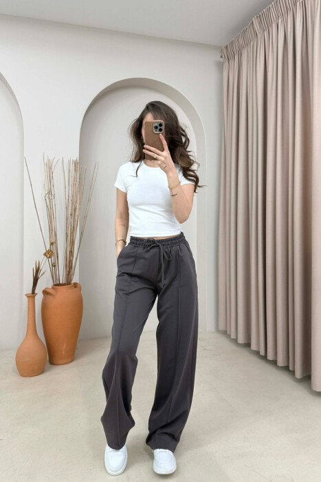 ELASTIC WAIST ONE COLOR WOMAN TROUSERS DARK GREY/GEE - 2