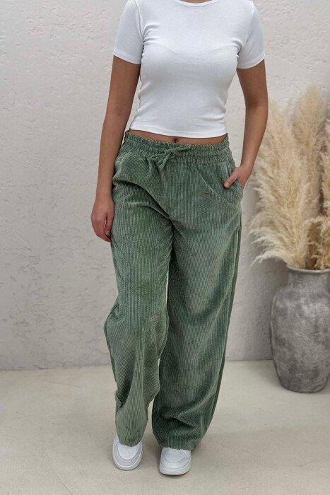 ELASTIC WAIST ONE COLOR WOMAN TROUSERS GREEN/JESHILE - KLAUDIO FASHION