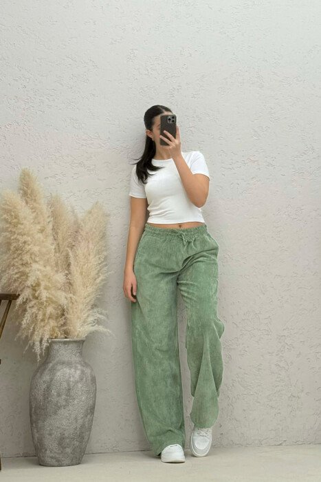 ELASTIC WAIST ONE COLOR WOMAN TROUSERS GREEN/JESHILE - 2