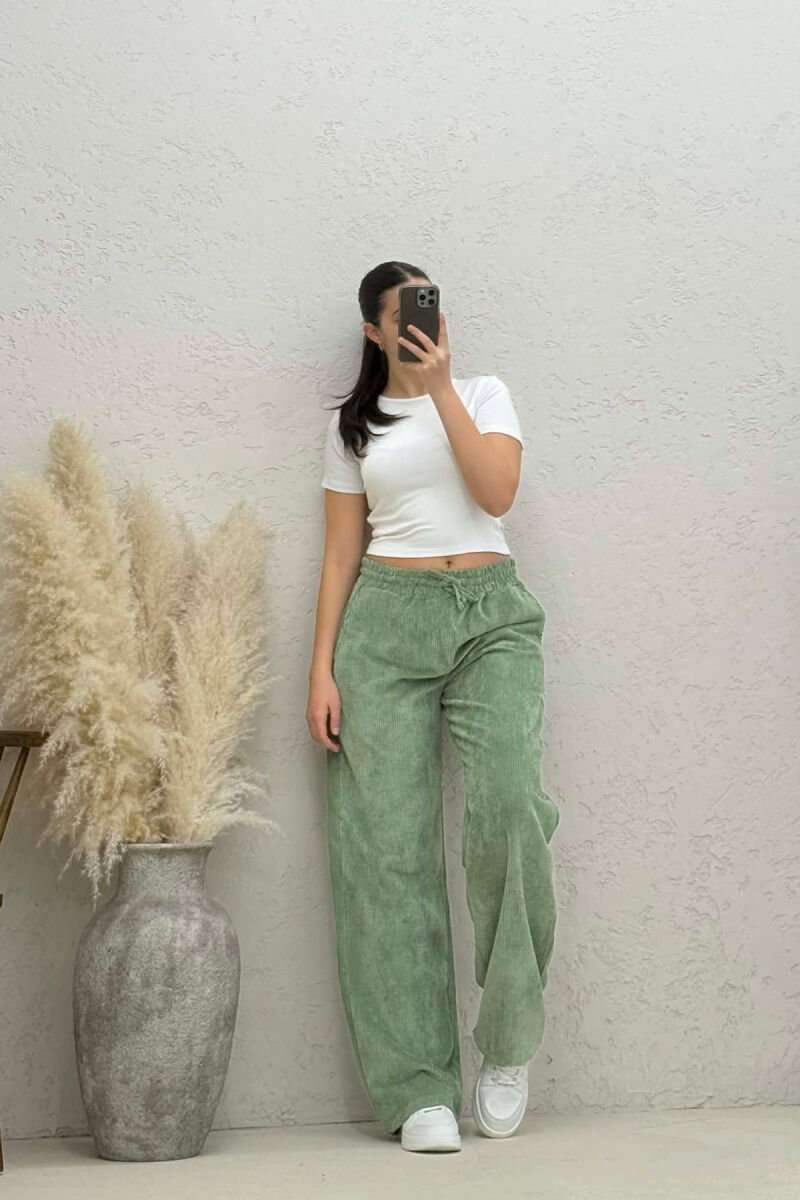 ELASTIC WAIST ONE COLOR WOMAN TROUSERS GREEN/JESHILE - 2