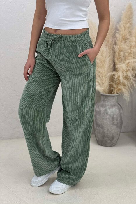 ELASTIC WAIST ONE COLOR WOMAN TROUSERS GREEN/JESHILE - 3