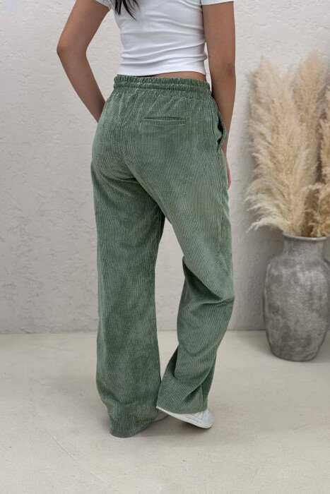 ELASTIC WAIST ONE COLOR WOMAN TROUSERS GREEN/JESHILE - 5