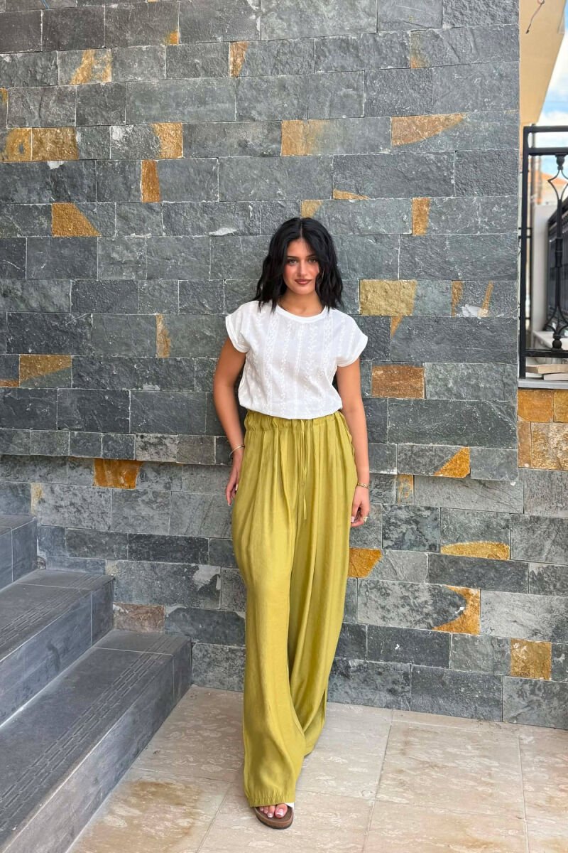 ELASTIC WAIST ONE COLOR WOMAN TROUSERS LIGHT GREEN/JEZB - 1