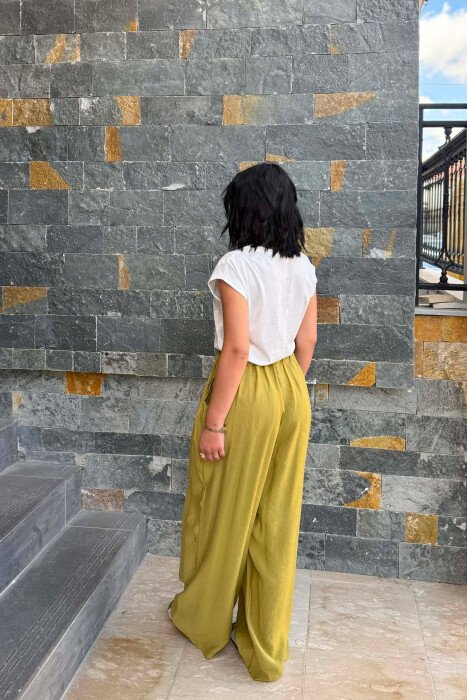ELASTIC WAIST ONE COLOR WOMAN TROUSERS LIGHT GREEN/JEZB - 3