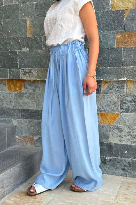 ELASTIC WAIST ONE COLOR WOMAN TROUSERS LIGHTBLUE/BZ - 2