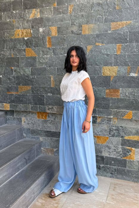 ELASTIC WAIST ONE COLOR WOMAN TROUSERS LIGHTBLUE/BZ - 4