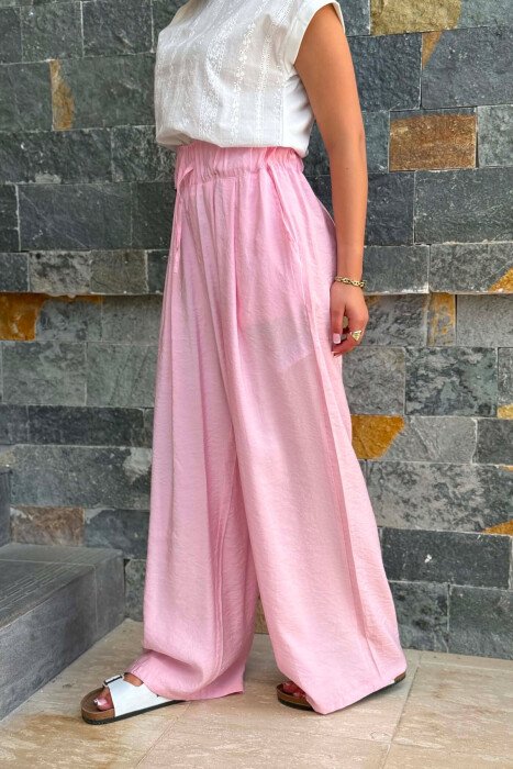 ELASTIC WAIST ONE COLOR WOMAN TROUSERS PINK/ROZE - 2