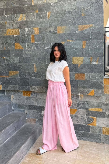 ELASTIC WAIST ONE COLOR WOMAN TROUSERS PINK/ROZE - 4
