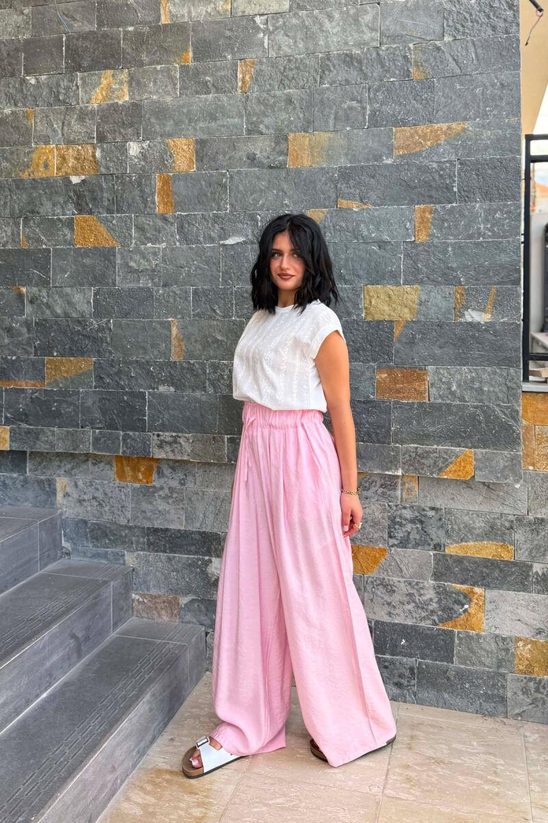 ELASTIC WAIST ONE COLOR WOMAN TROUSERS PINK/ROZE - 4