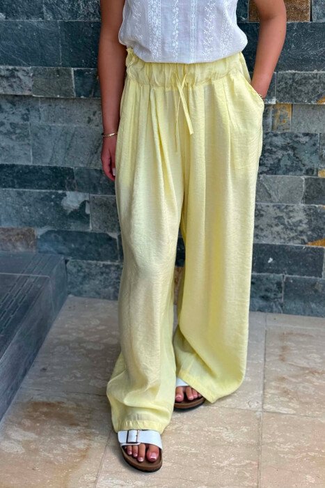 ELASTIC WAIST ONE COLOR WOMAN TROUSERS YELLOW/E VERDHE - 2