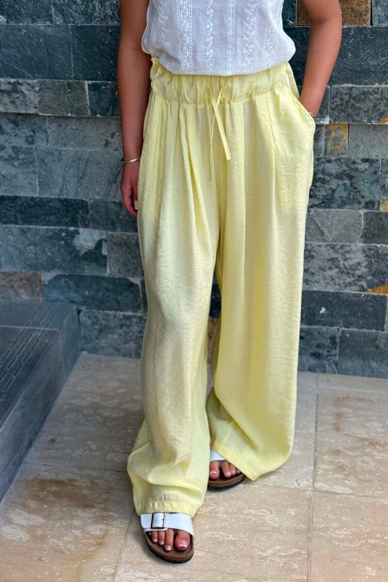 ELASTIC WAIST ONE COLOR WOMAN TROUSERS YELLOW/E VERDHE - 2