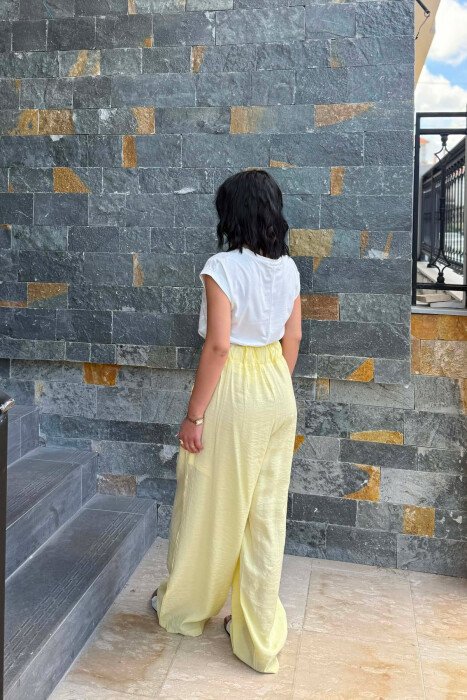 ELASTIC WAIST ONE COLOR WOMAN TROUSERS YELLOW/E VERDHE - 5