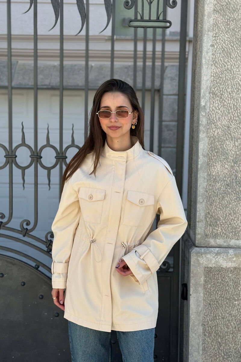 ELASTIC WAIST ONE COLOR WOMEN JACKET CREAM/KREM - 1