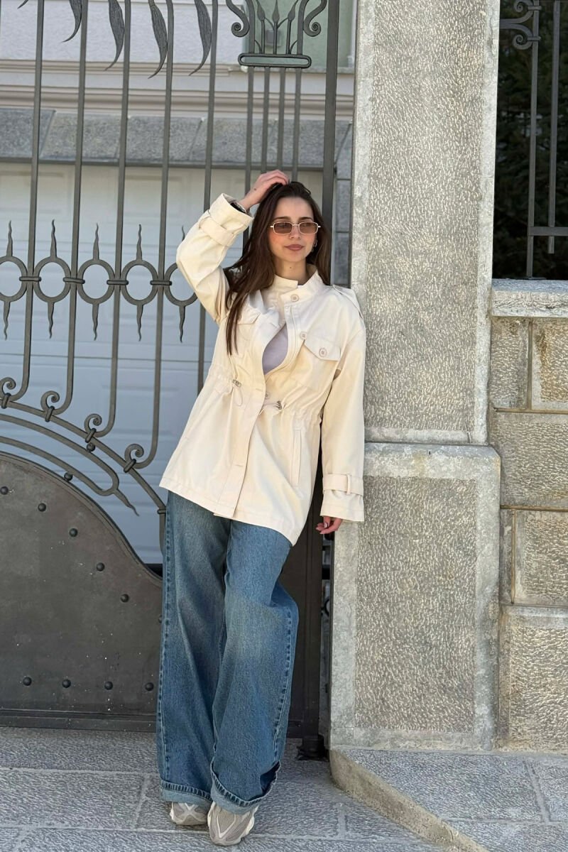 ELASTIC WAIST ONE COLOR WOMEN JACKET CREAM/KREM - 2