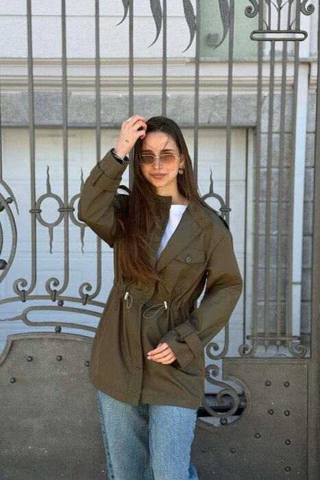 ELASTIC WAIST ONE COLOR WOMEN JACKET GREEN/JESHILE - KLAUDIO FASHION