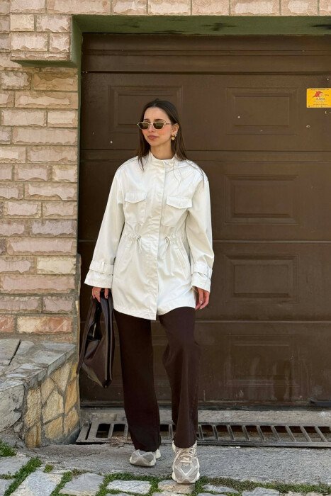 ELASTIC WAIST ONE COLOR WOMEN JACKET WHITE-E BARDHE - KLAUDIO FASHION