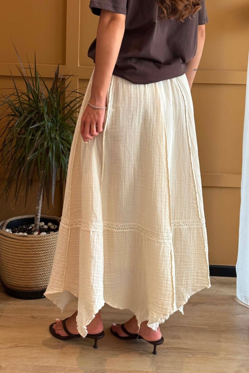 ELASTIC WAIST ONE COLOR WOMEN SKIRT BEIGE/BEZHE - 3