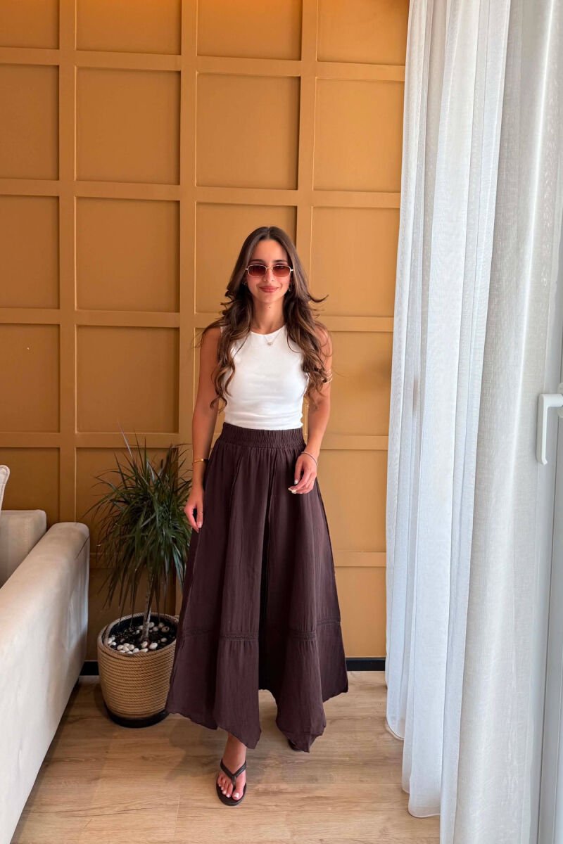 ELASTIC WAIST ONE COLOR WOMEN SKIRT BROWN/KAFE - 2