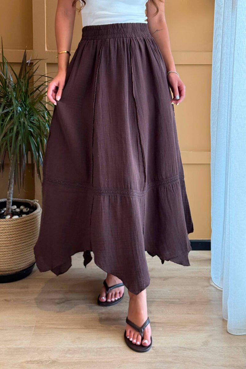 ELASTIC WAIST ONE COLOR WOMEN SKIRT BROWN/KAFE - 3