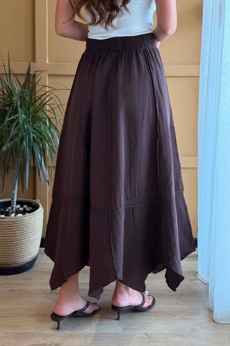 ELASTIC WAIST ONE COLOR WOMEN SKIRT BROWN/KAFE - 5