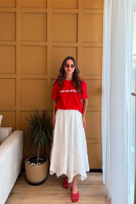 ELASTIC WAIST ONE COLOR WOMEN SKIRT WHITE-E BARDHE - KLAUDIO FASHION