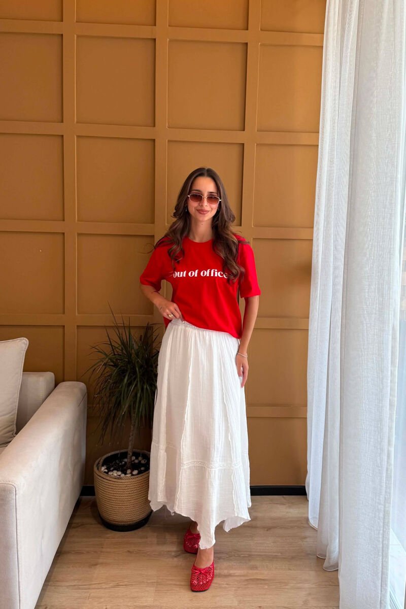 ELASTIC WAIST ONE COLOR WOMEN SKIRT WHITE-E BARDHE - 2