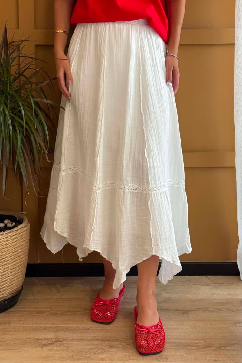 ELASTIC WAIST ONE COLOR WOMEN SKIRT WHITE-E BARDHE - 4