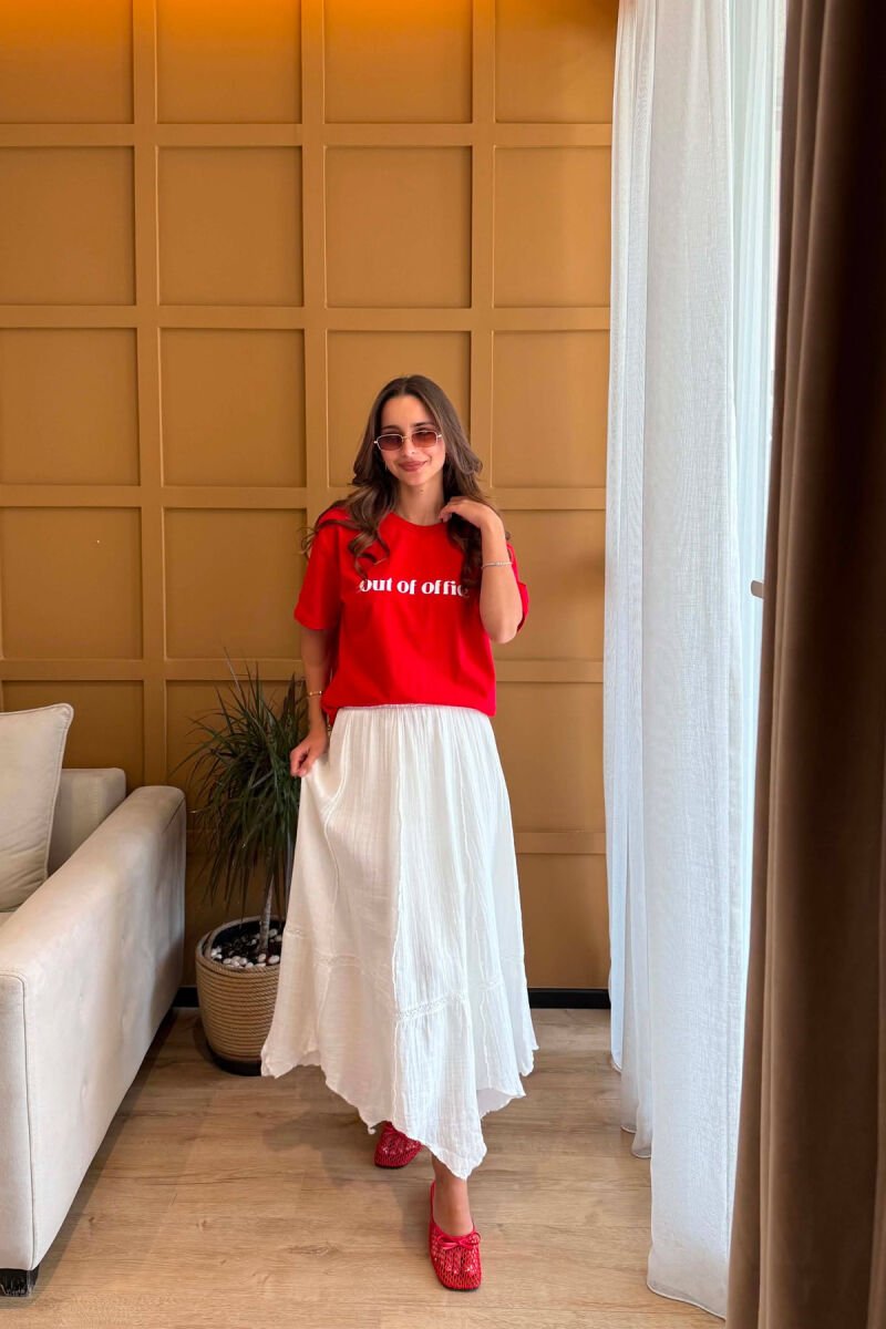 ELASTIC WAIST ONE COLOR WOMEN SKIRT WHITE-E BARDHE - 5