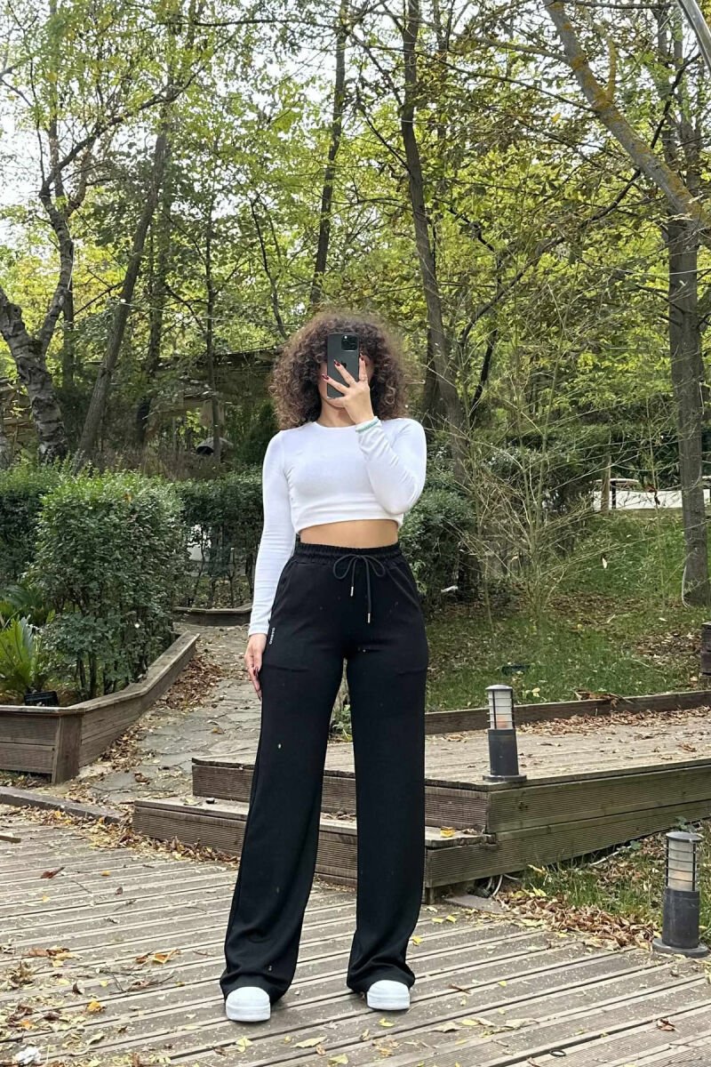ELASTIC WAIST ONE COLOR WOMEN SWEATPANTS BLACK/ E ZEZE - 2