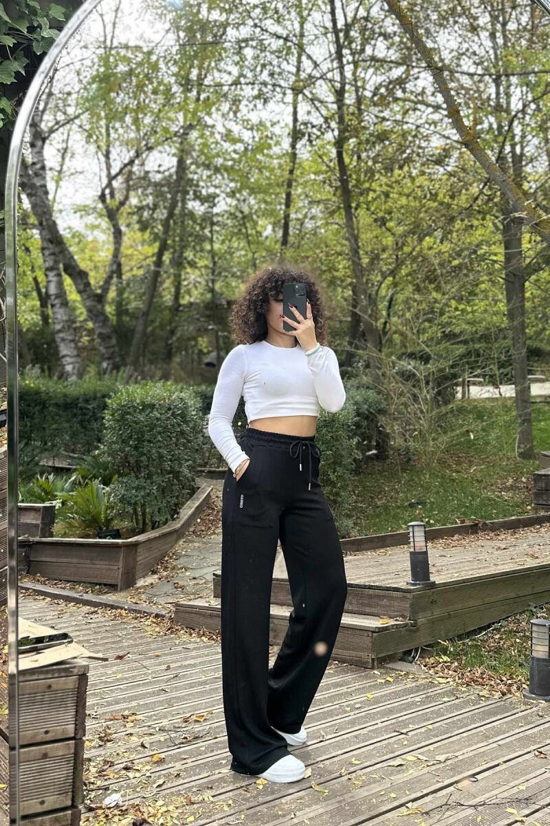 ELASTIC WAIST ONE COLOR WOMEN SWEATPANTS BLACK/ E ZEZE - 3