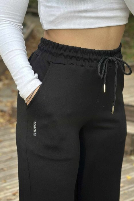 ELASTIC WAIST ONE COLOR WOMEN SWEATPANTS BLACK/ E ZEZE - 5