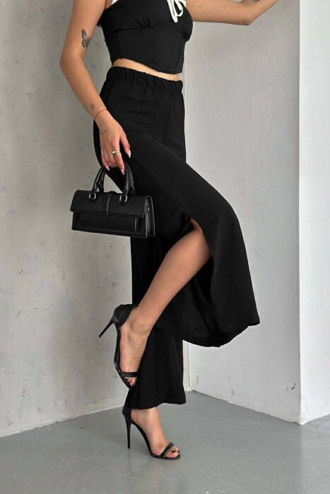 ELASTIC WAIST ONE COLOR WOMEN TROUSERS BLACK/ E ZEZE 