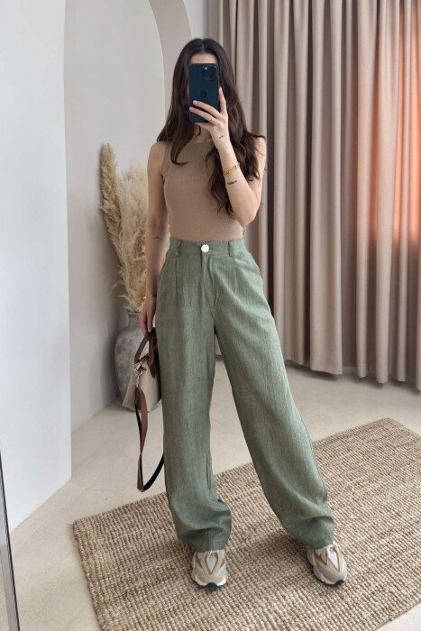 ELASTIC WAIST ONE COLOR WOMEN TROUSERS OLIVE/ULLI - 1