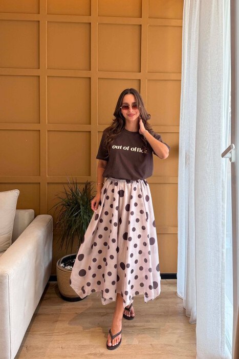ELASTIC WAIST POLKA DOTS WOMAN SKIRT BEIGE/BEZHE - 2