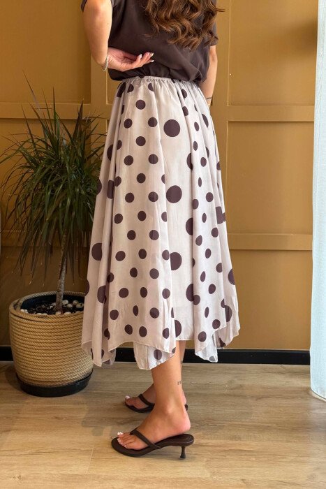 ELASTIC WAIST POLKA DOTS WOMAN SKIRT BEIGE/BEZHE - 4