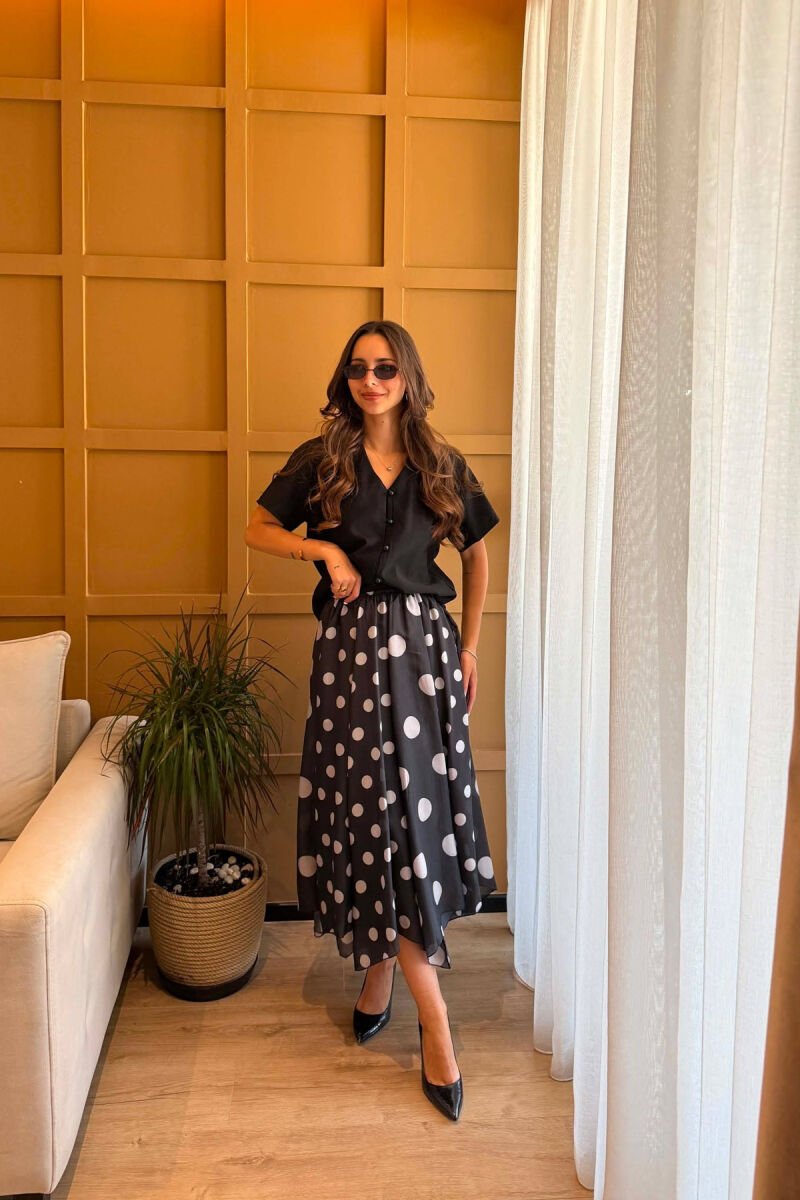 ELASTIC WAIST POLKA DOTS WOMAN SKIRT BLACK/ E ZEZE - 2