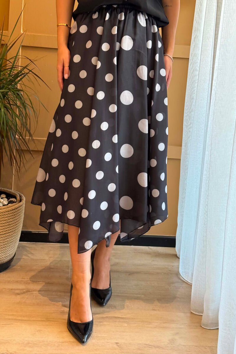 ELASTIC WAIST POLKA DOTS WOMAN SKIRT BLACK/ E ZEZE - 3