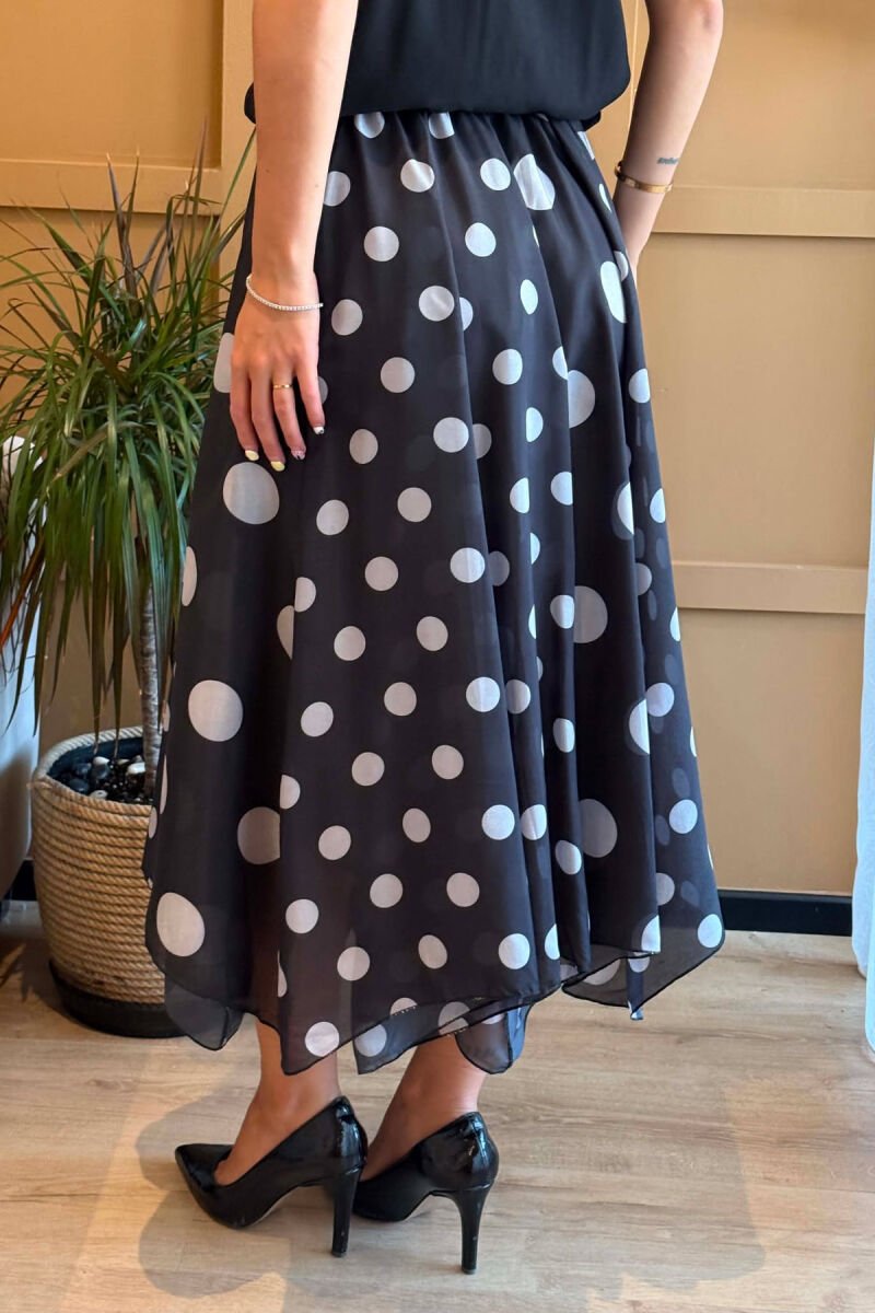 ELASTIC WAIST POLKA DOTS WOMAN SKIRT BLACK/ E ZEZE - 4