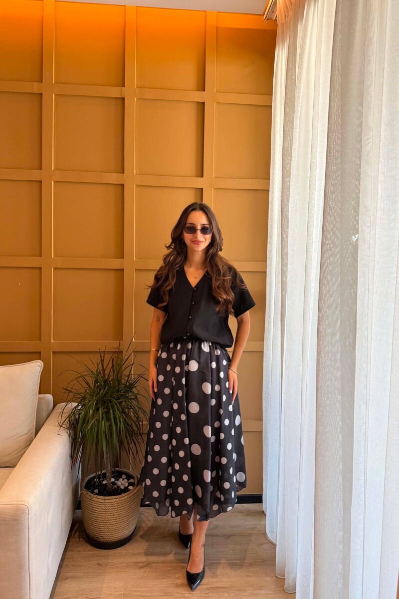 ELASTIC WAIST POLKA DOTS WOMAN SKIRT BLACK/ E ZEZE - 5