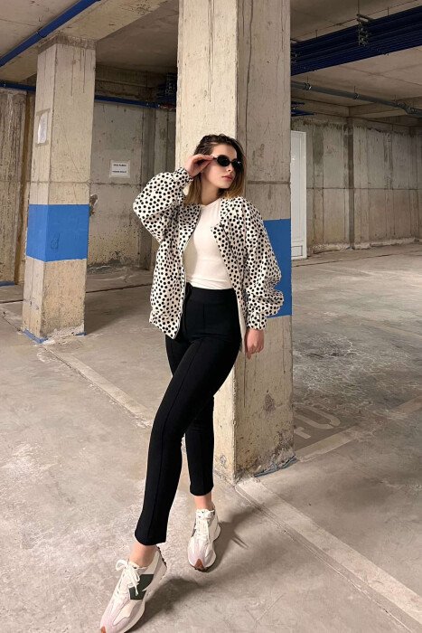 ELASTIC WAIST SIMPLE ONE COLOR WOMEN TROUSERS BLACK/ E ZEZE - 5