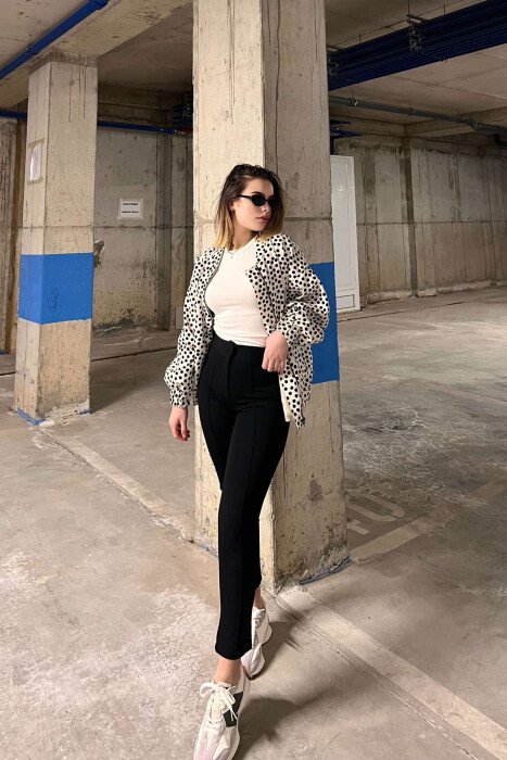 ELASTIC WAIST SIMPLE ONE COLOR WOMEN TROUSERS BLACK/ E ZEZE - 6