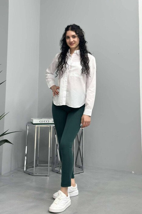 ONE COLOR ELASTIC WAIST WOMEN TROUSERS GREEN/JESHILE - 1
