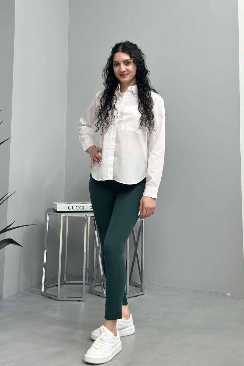 ONE COLOR ELASTIC WAIST WOMEN TROUSERS GREEN/JESHILE - 1