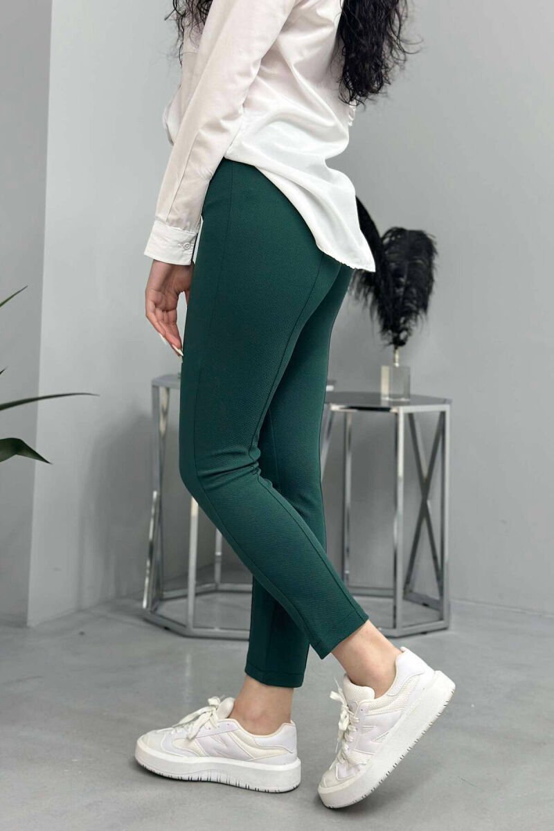 ONE COLOR ELASTIC WAIST WOMEN TROUSERS GREEN/JESHILE - 2