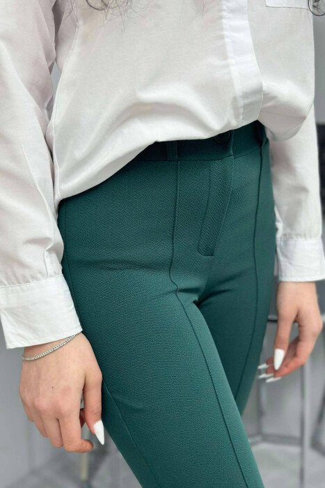 ONE COLOR ELASTIC WAIST WOMEN TROUSERS GREEN/JESHILE - 4