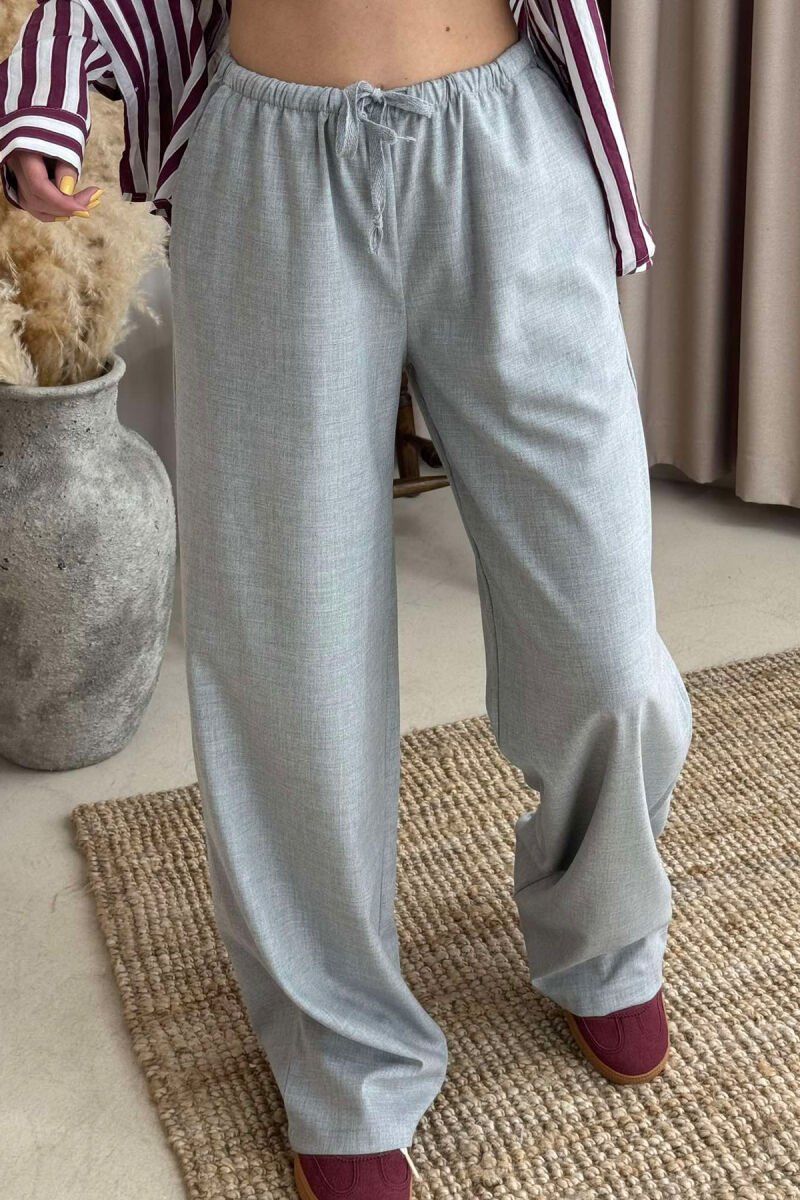 ELASTIC WAIST WIDE LEG ONE COLOR WOMEN TROUSERS LIGHT GREY/GZ - 4