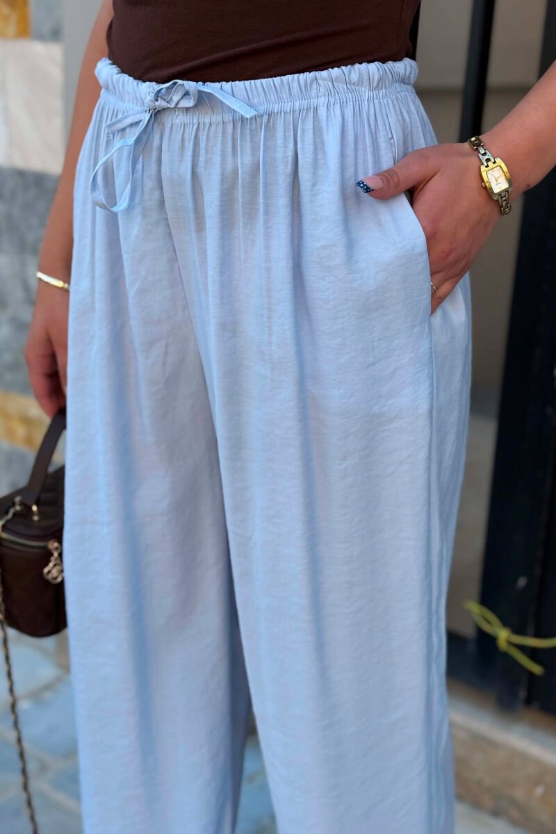 ELASTIC WAIST WIDE LEG WOMAN TROUSERS LIGHTBLUE/BZ - 2