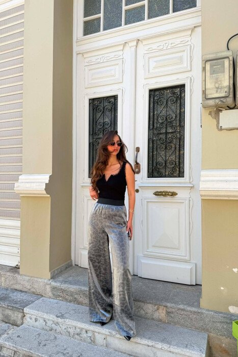 ELASTIC WAIST WIDE LEG WOMEN TROUSERS GREY/GRI - 2