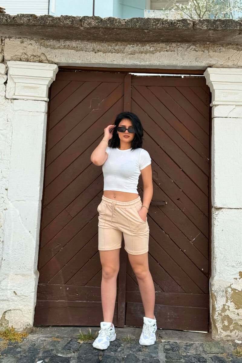 ELASTIC WAIST WOMAN SHORTS BEIGE/BEZHE - 1