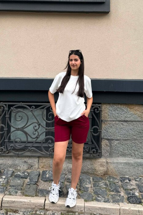 ELASTIC WAIST WOMAN SHORTS BURGUNDY/VISHNJE - KLAUDIO FASHION